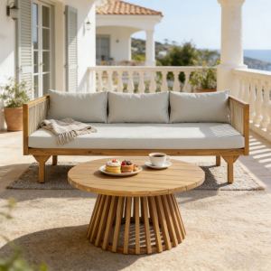Ensemble patio 2 pcs canapé gris, table bois acacia teak