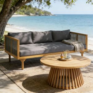 Ensemble patio 2 pcs sofa cordes gris acacia