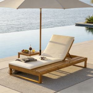 Méridienne acacia teck coussin crème 2 plis 4 positions ajustable