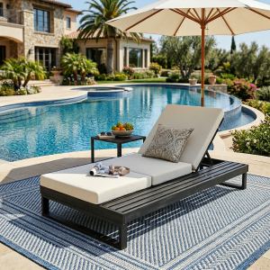 Méridienne acacia noir coussin crème 4 positions