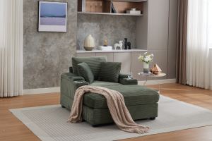 Méridienne corduroy rayée large rangement ottoman