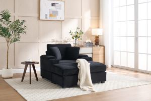 Méridienne Corduroy Rangement Accoudoir Ottoman Porte-Verres 5 Couleurs