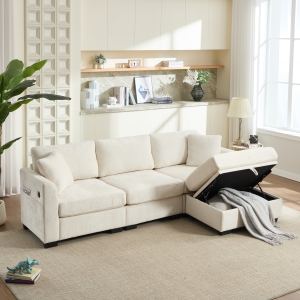 Sofa rangement USB poche ottoman beige 4 places