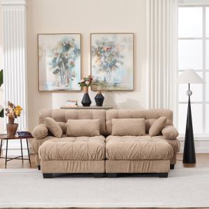 Canapé U modulaire nuage, ottoman, flanelle, 4 places