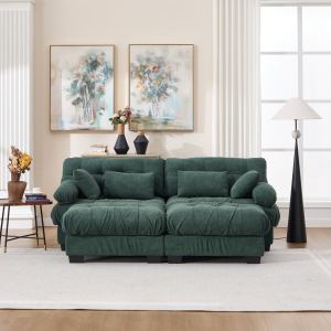 Sectionnelle nuage en flanelle, ottoman, accoudoirs ronds