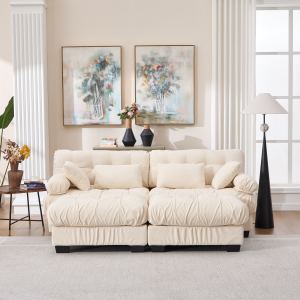 Sectionnelle nuage en flanelle, ottoman, accoudoirs ronds