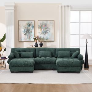 Canapé modulaire U gris, 3 places/lit, 5 coussins