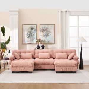 Canapé modulaire U gris, 3 places/lit, 5 coussins