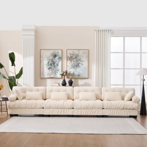 Sofa modulaire nuage 4 places, canapé moderne flanelle gris épais