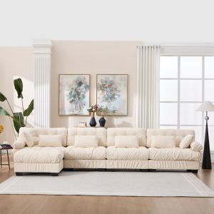 Canapé modulaire nuage gris, 6 coussins, profond, flanelle 4 places