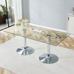 Table à diner verre 71x35,4po pieds métal argent