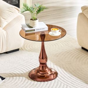 Table appoint métal noir, plateau verre 19,6 po dia.