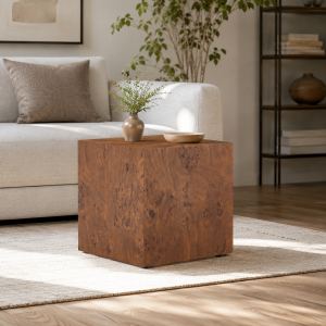 Table cube noyer MDF ajustable en hauteur 15,7x15,7x15,7 po multiusage