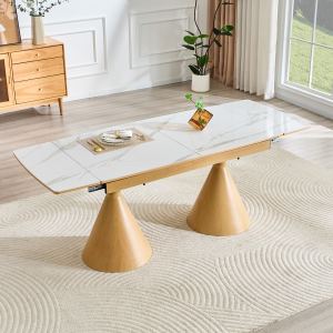 Table à manger marbre blanc extensible pieds métal