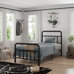 Lit cadre métal twin tête lit rangement noir