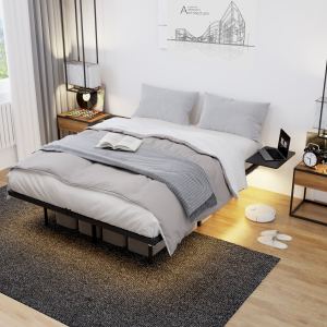 Full Size Bed Frame, Heavy Duty Metal Bed Frame , Quick & Easy Assembly, LED Light , No Noise, Black