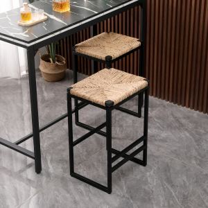 2 tabourets comptoir jacinthe eau, sans dossier, repose-pieds, naturel