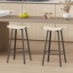 Tabourets bar 2pcs, hauteur comptoir, tressage, noir/crème