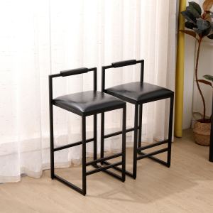 Ensemble 2 tabourets bar dossier simili-cuir noir, repose-pieds