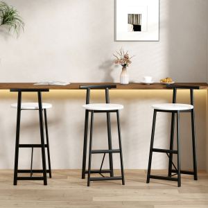 Tabourets bar 3 pcs métal dossier noir blanc