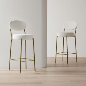 Tabourets bar 29po velours crème avec dossier, ensemble de 2