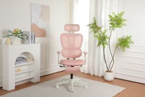Ergonomic Office Chair With Footrest, High-back Computer Chair With Dynamic Lumbar Support, 2D Headrest & 4D Armrests, Sponge Cushion & Mesh Back, Home Office Chair For Adults, Pink.