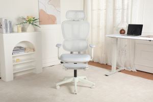 Chaise Bureau Ergonomique Gris-Blanc Appui-Pieds Soutien