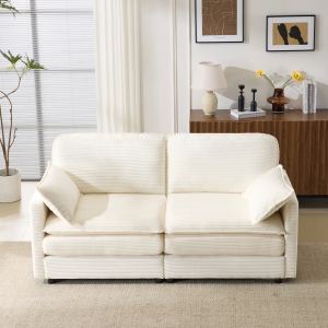 69  PLUSH CLOUD LOVESEAT Modular 2-Seater Sectional Sofa With 22  Beige Chenille Cushions   2 Throw Pillows - Compact Size For Apartment, Living Room, Bedroom  Beige