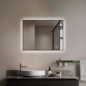 Miroir salle bain LED 24 x 32 po, cadre alu, antibuée, 3 couleurs