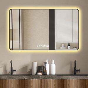 Miroir mur 48x32po noir coins arrondis DEL