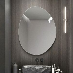 Miroir salle bain 40x32po asymétrique moderne verre argent anti-oxydation