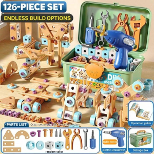 Ensemble construction bois créatif 126 pièces éducatif