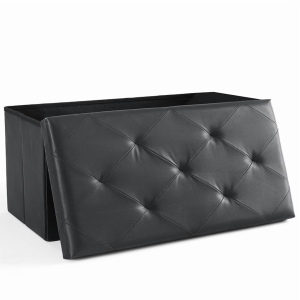 Pouf pliable rangement 30 po cuir synthétique noir