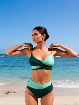 2026 Maillot deux pièces blocs vert contrôle ventre
