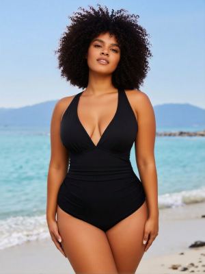 Maillot 1 pièce 2026 noir - Col licou, col V profond, contrôle