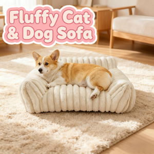 Cute Cat Couch For Pets - Fluffy Cat Beds With Premium Soft Corduroy Fleece, Fuzzy Cats Beds For Indoor Cats With Removable Washable Cover, Supportive Pet Sofa