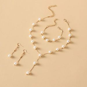 Ensemble Bijoux 4 Pièces Perles Imitées Mariage Fête