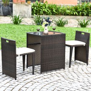 Ensemble bistro osier 3 pcs, coussins, sans assemblage