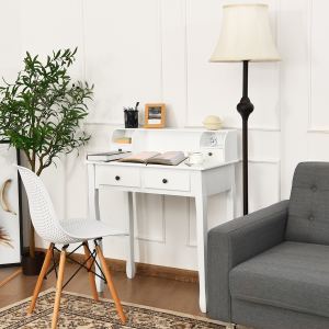 Bureau vanité 2 étages blanc, 4 tiroirs, bureau informatique