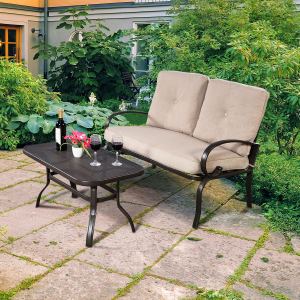2 tables basse extérieure coussins café, beige