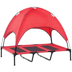 Lit chien surélevé 48x36" toile UV, portable, rouge, grand/moyen