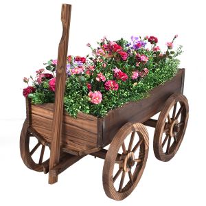 Support à plantes chariot en bois avec roues