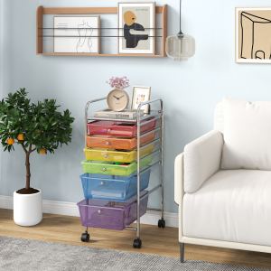 Chariot rangement 6 tiroirs roulant multicolore transparent