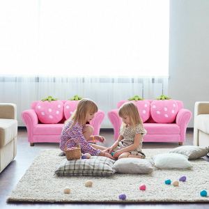 Fauteuil enfant fraise rose avec 2 coussins fraise mignons