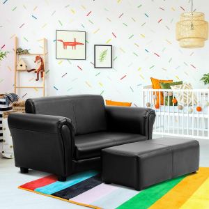 Sofa enfant double ottoman gris noir