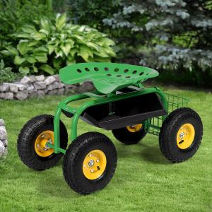 Chariot jardinage roulant rouge/vert porte-outils robuste