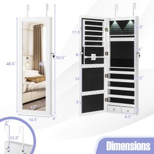 Armoire bijoux miroir verrouillable DEL blanc