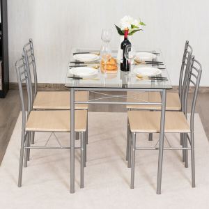 Ens. 5 salle à manger, table verre et 4 chaises
