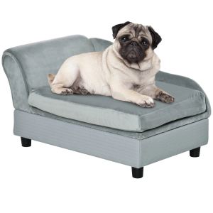 Lit chien petit rangement caché mousse gris moderne