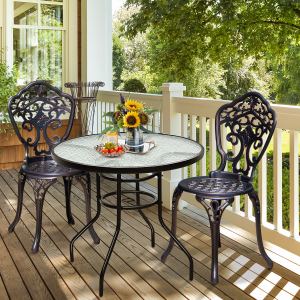 Table patio verre trémpé acier rond 32po, trou parasol